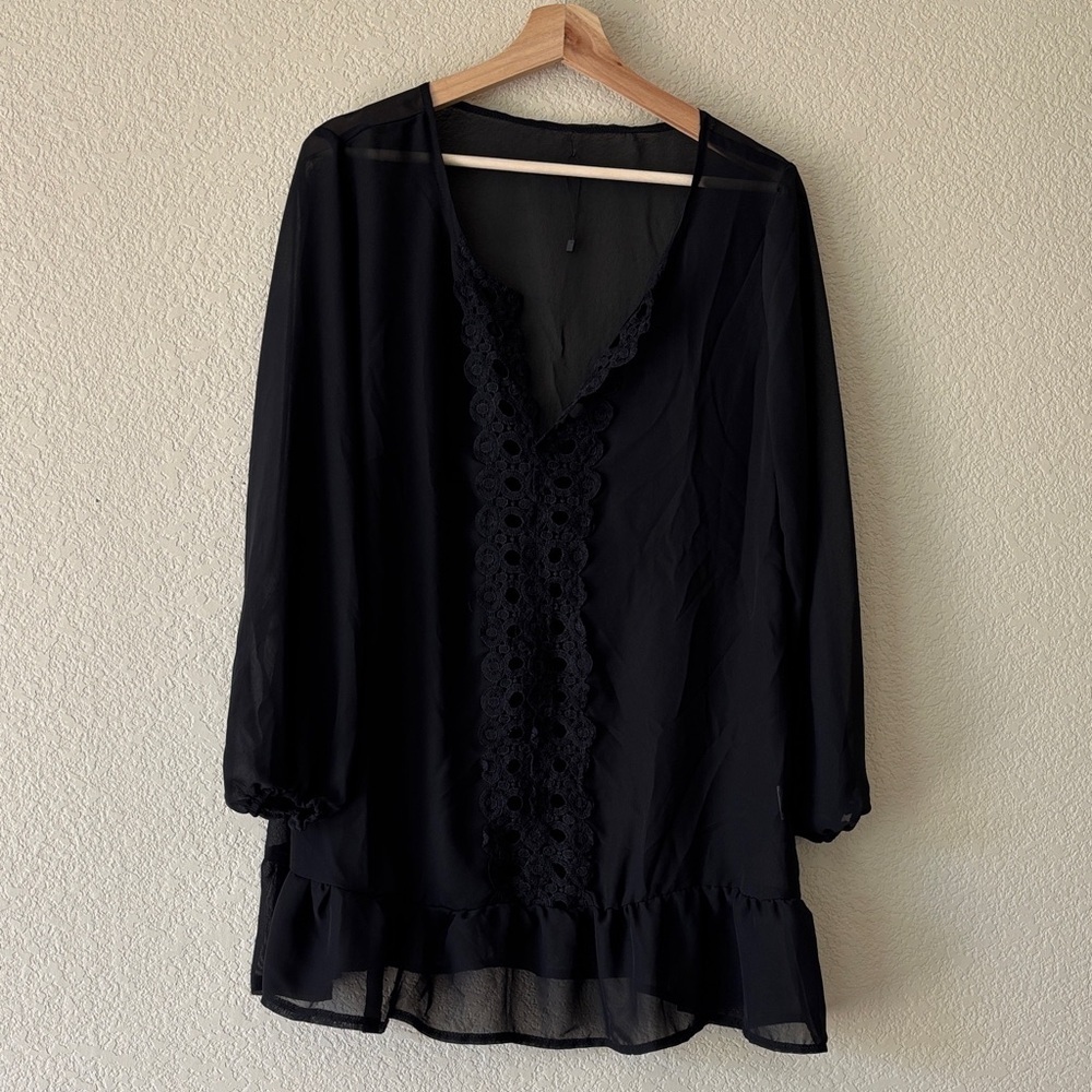 Elegant Black Women's Sheer Swimsuit Coverup